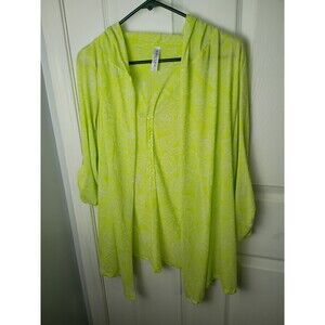 Soybu Woman M Hooded 3/4 Roll Tab Swim Cover Burnout Paisley Design Lime Green